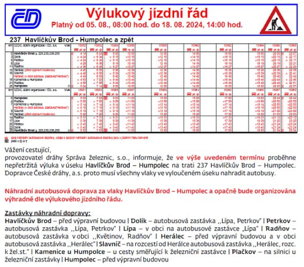 Výluka na železniční trati Humpolec–Havlíčkův Brod